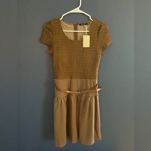 NWT Doe & Rae Belted Brown Smocked Mini Dress Size M